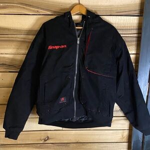 Snap-on Black Hooded cotton duck Jacket with Red Trim size large
